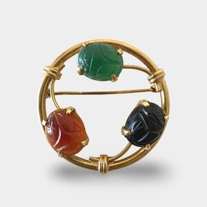 Vintage 14K Gold Scarab Circle Brooch – – 6.1g